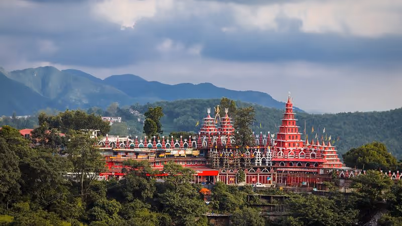 A hillside temple complex in Dehradun, near the Kiddicove centre.